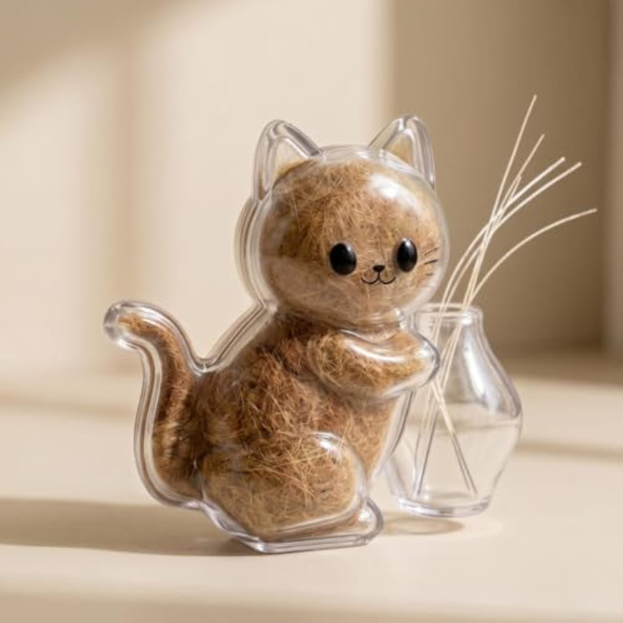 Clear Cat Shaped Adhesive Disc with Vase