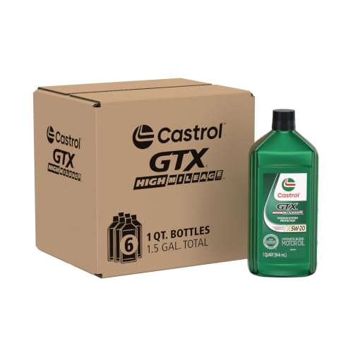 Image of Castrol GTX High Mileage 5W-20 Synthetic Blend Motor Oil, 1 Qt, Pack of 6