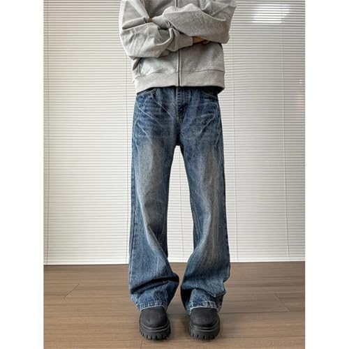 Men's Baggy Jeans Blue Wash Jeans Straight Casual Loose Wide Leg Trousers Mopping Pants3