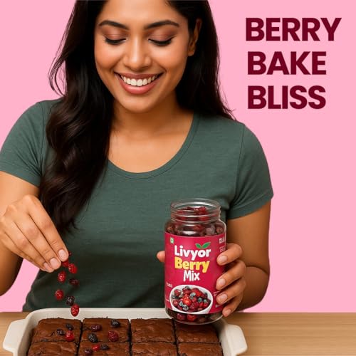 Image of Livyor 5 in 1 Berry Mix for eating - 200g | Good Source of Fibre | Dried Cranberries | Black Raisins | Cherries | Blueberries | Strawberries | Berry Blast | Berries dry fruits | Berries fresh | Pack of 1