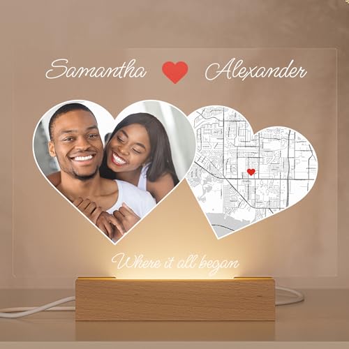 Personalized “Where It All Began” Acrylic Plaque with Custom Photo & Black and White Satellite Map | Romantic Couple Gift with Names & Heart | Wedding, Engagement, or Anniversary Keepsake | Elegant Love Decor