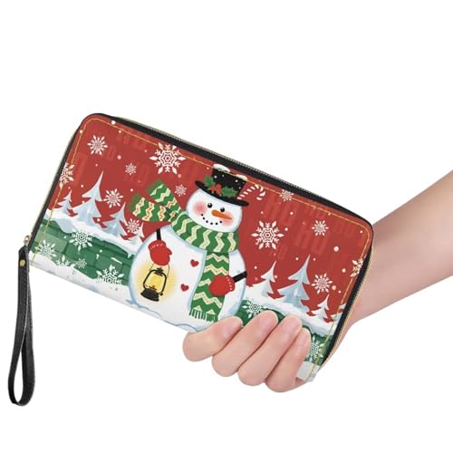 Image of Bulopur Christmas Snowman Wallet for Women PU Leather RFID Blocking Wristlet Wallet for Women & Teen Girls Large Capacity Phone Clutch Long Wallets Zipper Around Xmas Gifts for Mom