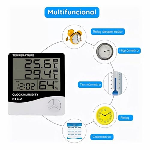 Termômetro Digital E Higrômetro Para Medição De Umidade Do Ar Com Relógio Digital