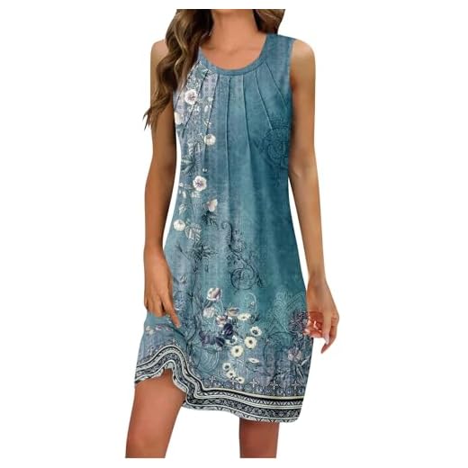 uxxnjfg Et Ventes Flash, Robe Longue Femme Ete, Robe Plage Femme Ete, Robe Mi Longue Fluide Fleurie Femme sans Manches Robe Grande Taille Col Rond Femme Pas Cher Marque Robe Bleu Clair XXL
