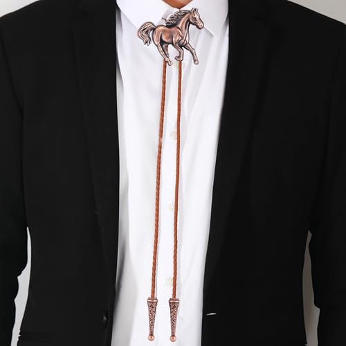 Image of GelConnie Bolo Ties for Men Women Western Cowboy Tie Mens Western Necklace Leather Necktie Gold Bolero Tie Cowboy Necklace