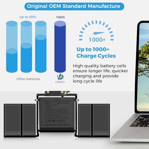 Image of A1706 Battery, A1819 Battery Replacement for MacBook Pro 13 inch A1706 Late 2016 Mid 2017 Touch Bar Version EMC 3071 3163 (Upgraded High Performance 4314mAh 11.41V 49.2Wh Li-Polymer)