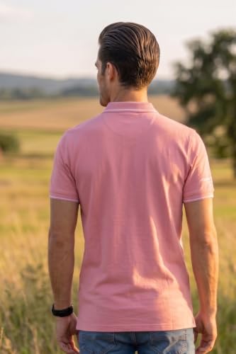 Image of Louis Philippe Men's Slim Fit Single-Tuck Pique Stylized Sleeve Print and Contrast Tipping Half Sleeve Solid Polo Tshirt