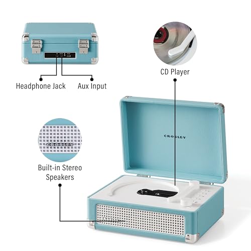 Image of Crosley CR3505A-TU Cruiser Retro Portable CD Player with Stereo Bluetooth Speakers and FM Radio, Turquoise