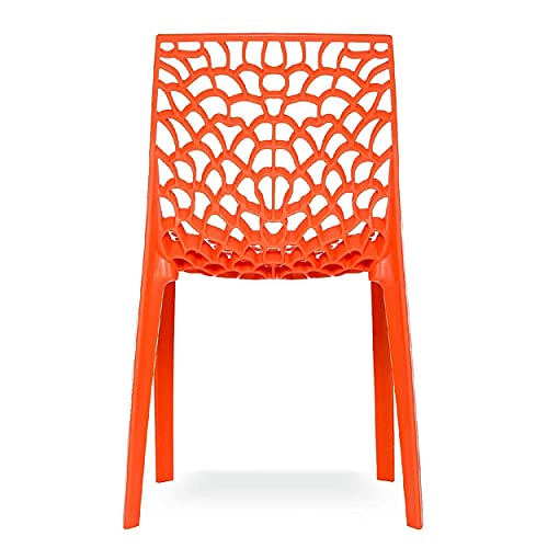 Image of activa Web Designer Plastic Chair for Home, Office and Restaurant and Cafe|Armless Chair for Dining Room| Heavy Duty Outdoor Plastic Chair | Designer Balcony Chair (Orange, Set of 4)