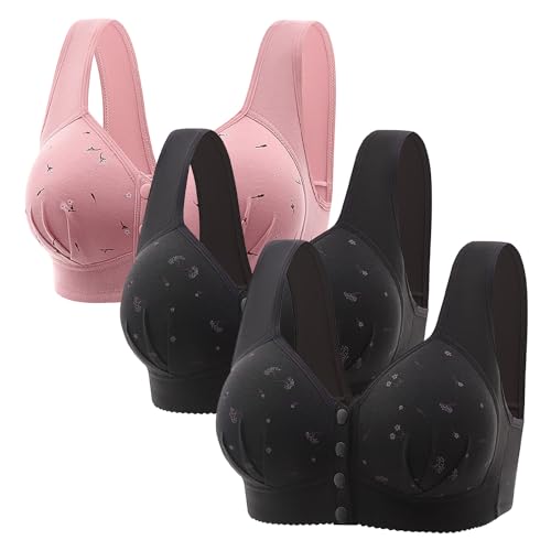 Brater - Ropa interior fina, sin cordones, cómoda, transpirable, talla grande, con hebilla, cuello en V, sin varillas, brasier para mujer, Negro, 80