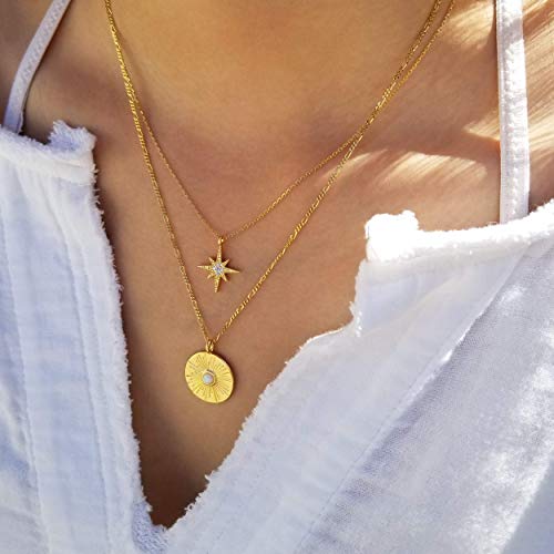 Medallion Necklace, Sun Pendant Necklace, Gold Pendant Necklace, Opal Pendant Necklace, Coin Necklace, Figaro Chain Necklace, KAYLA NECKLACE