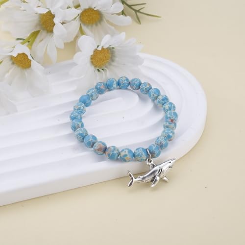 PARTNER Cute Shark Inspirational Birthday Gifts for Women Best Friends Unique Gifts Natural Stone Beaded Bracelets for Women Agate Beaded Jewelry with Meaningful Message Card For Shark Lover4