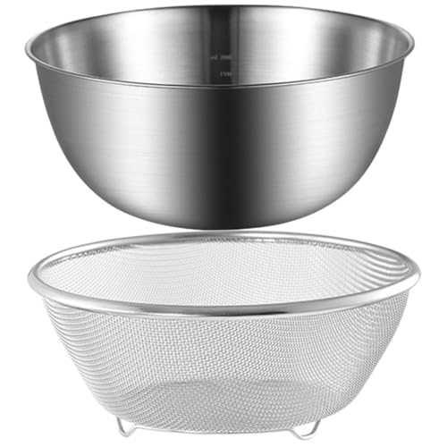 Lurrose ステンレス製野菜洗いザルボウル 耐久性ライスストレーナー フルーツ洗浄バスケット 多機能水切り容器 コンパクト収納可能