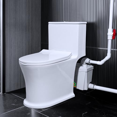 Upflush Toilet with Pump For Basement,4 Inlets for Basin/Laundry/Shower, One-piece
