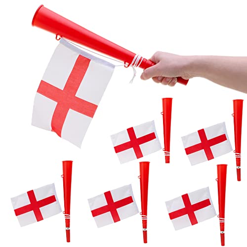 Toyland® 36cm (14") 6 x England Flag and Horn - St George's, Euros & World Cup - Football Match Noisemakers - English Party Decorations