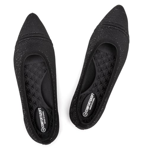 Frank Mully Women's Pointed Toe Flats Slip On Flat Knit Ballet Flats Shoes Women Dressy Comfortable Work Flats Office Shoes