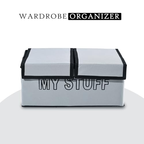Image of Kuber Industries Pack of 6 Foldable Storage Organiser | Storage Box with Double Lid | Cloth Organizer for Wardrobe | Cupboard Drawer Organizer | My Stuff | Grey