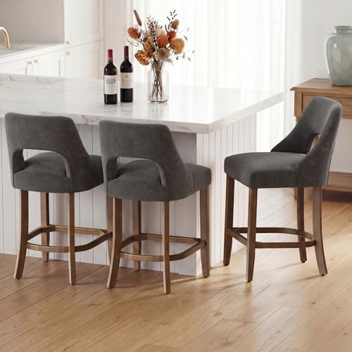 Image of UVV Bar Stools Set of 4, Upholstered Counter Height Bar Stools, Modern Counter Stools with Wood Legs for Kitchen Island Dining Room Bar, Dark Grey