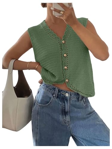 GORGLITTER Women's Crochet Cardigan Vest Top Sleeveless Western Country Concert Outfits Casual Trendy