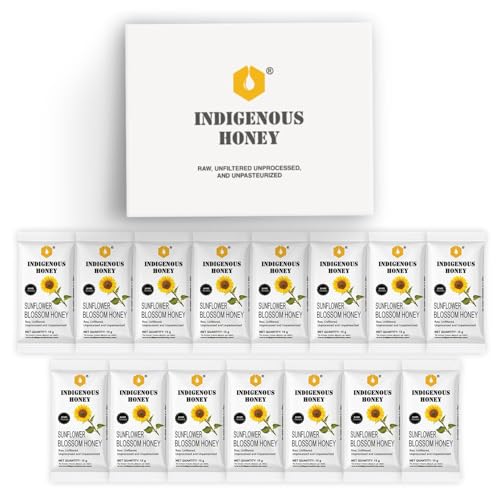 Image of INDIGENOUS HONEY Organic Sunflower Honey Natural Raw Pure Unprocessed Added Sugar Free NMR Tested Unpasteurized Unheated 15 Travel Friendly Sachets 15g Each Total 225g