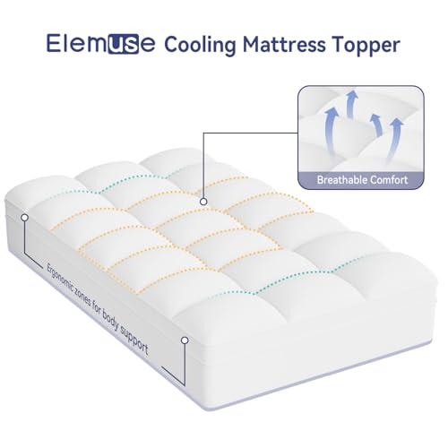 Image of ELEMUSE Twin Mattress Topper, Thick Pillow Top Mattress Pad | Overfilled down alternative filling adds plush comfort. Deep pocket design fits twin beds for small spaces and guest rooms.