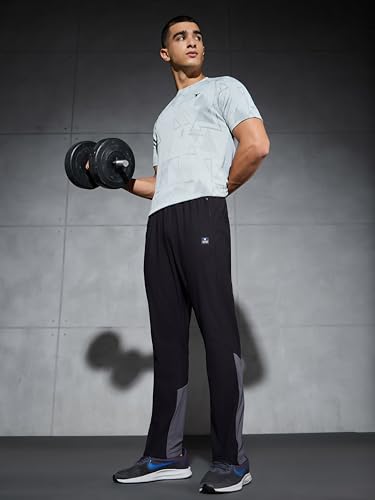 Image of TECHNOSPORT Men's Solid Trackpants DURACOOL+ Quick Dry Straight Fit Mid Rise Drawstring Polyester for Gym Training Outdoor Wear Anti Odour