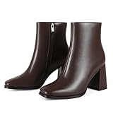 Wetviro Womens Square Toe Ankle Boots Chunky Block Heel Short Boots for Women Mid Heel Dressy Booties Office Party Daily Wear