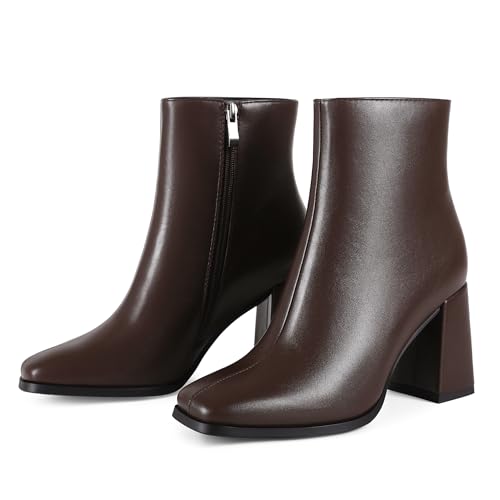Wetviro Womens Square Toe Ankle Boots Chunky Block Heel Short