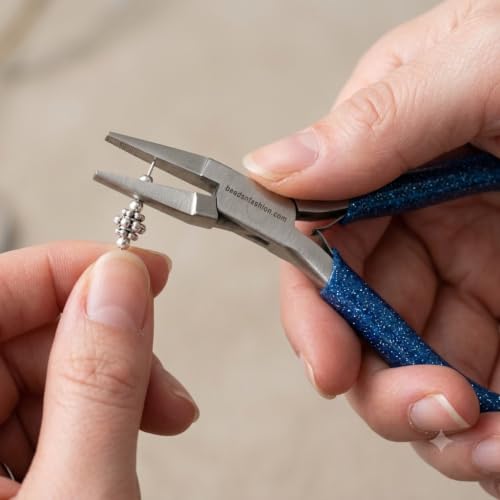 Image of Beadsnfashion Steel Jewellery Making Flat Nose Plier (5 Inch) - Professional Stainless Steel Jewellery Making Tool with Blue Grips Handle for Bending & Shaping Sharp Angles and Detailed Craft Work