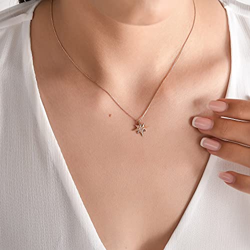 Zen Diamond 14K Rose Gold Polaris Necklace - 0.02 Carat Certified Diamond With G Color, Si2 Clarity - Elegant Box (17.7 Inch) #TOP2