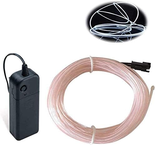 Image of MaxLax EL Wire White, 2M Portable Battery Pack Neon Light Strip 360 Cuttable Glowing Rope Lights for Parties, Halloween, DIY Decoration