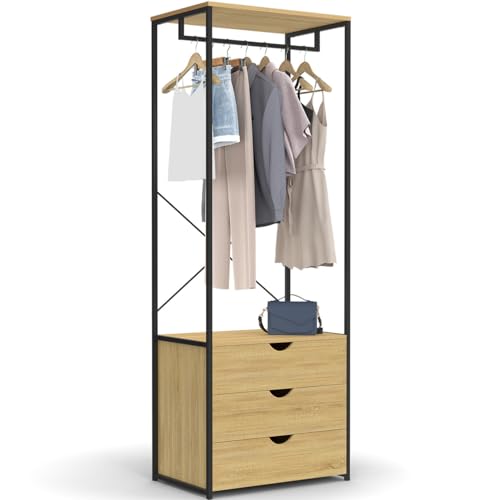 IDMarket - Kleiderschrank mit 3 Schubladen, Länge 60 cm, Detroit Industriedesign