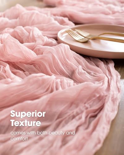 Pureegg 2-Pack Cheese Cloths Table Runner, 120\'\' Boho Table Cloth Decorations for Party, Baby Shower, Wedding and Farmhouse, Fabric Room Decor, Dusty Pink