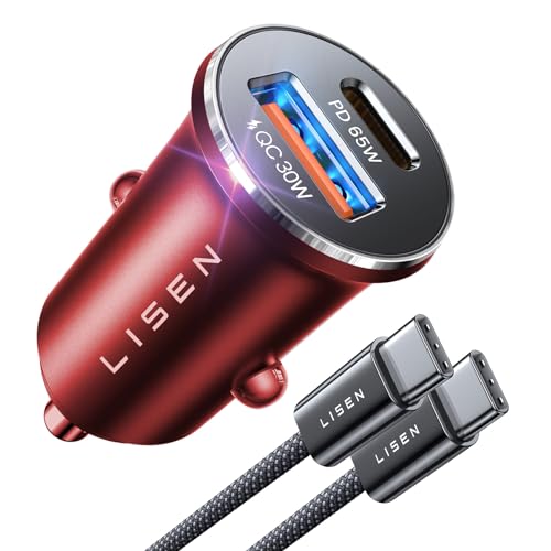LISEN 95W KFZ Ladegerät USB C, für MacBook Pro 12V USB Adapter Auto PD 65W, USB Zigarettenanzünder Adapter Schnellladung Mit USB C Kabel, für iPad Galaxy S25 S24 iPhone 16 15 Pro Max