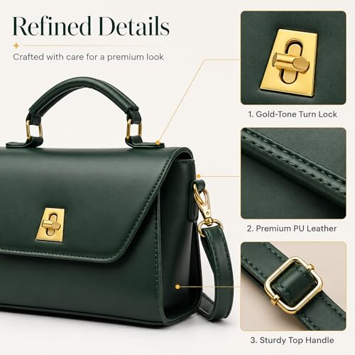 Image of Crossbody Bag for Women Shoulder Handbag PU Leather Satchel Purse with Top Handle Gold Turn Lock Adjustable Strap
