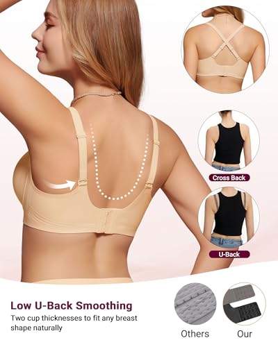 Image of As Fairy Wireless Bras for Women Full Coverage Seamless Scalloped Push Up No Underwire Everyday Bra with Air Holes