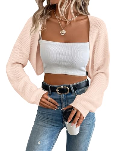 XuBa Bolero Damen Boleros Kurz Strickpullover Shrug Strickjacke Cardigan Sweater Solide Farbe Gerippt Crop Tops