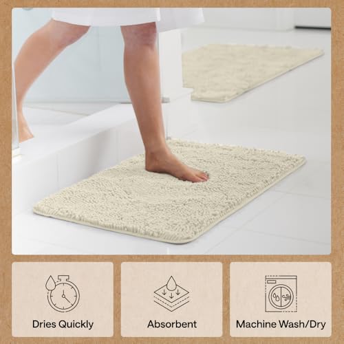 Image of GORILLA GRIP Bath Rug Mat 30x20, Thick Absorbent Chenille, Quick Dry Microfiber Mats, Rubber Backing Washable Shower Floor Rugs, Bathmat Runner, US Designed Bathroom Home Decor Accessories Dusty Cloud