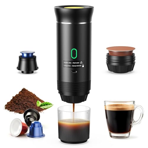 Yospinber Cafetière Portable 3 en 1, Cafetiere Rechargeable Expresso Machine a Cafe compatible avec capsules Ness-preso, Dolce-Gusto et café moulu, pour Bureau, Maison, Voyage