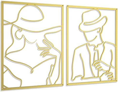 Acetiamin 2 Packs Gold Wall Art Décor, Modern Abstract Male and Female Single Line Wall Sculptures, Body Shape Metal Wall Art, Minimalist Home Decor for Bedroom, Living Room, Kitchen