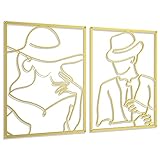 Acetiamin 2 Packs Gold Wall Art Décor, Modern Abstract Male and Female Single Line Wall Sculptures,