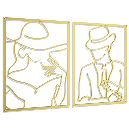 Acetiamin 2 Packs Gold Wall Art Décor, Modern Abstract Male And Female Single Line Wall Sculptures, Body Shape Metal Wall Art, Minimalist Home Decor For Bedroom, Living Room, Kitchen #TOP2