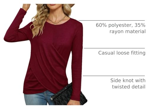 Image of SimpleFun Womens Tops Long Sleeve Shirts V Neck Loose Twist Knot Fall Tunic
