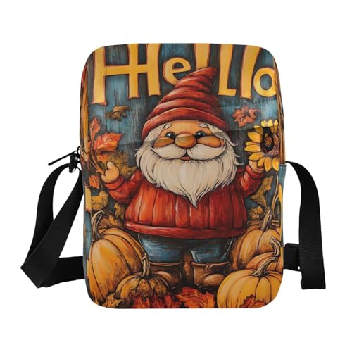 Crossbody Bag Gnome Thanksgiving Pumpkin Fall Messenger Bag for Women Men Purse Shoulder Bag Satchel Bag with Adjustable Strap 202b6819