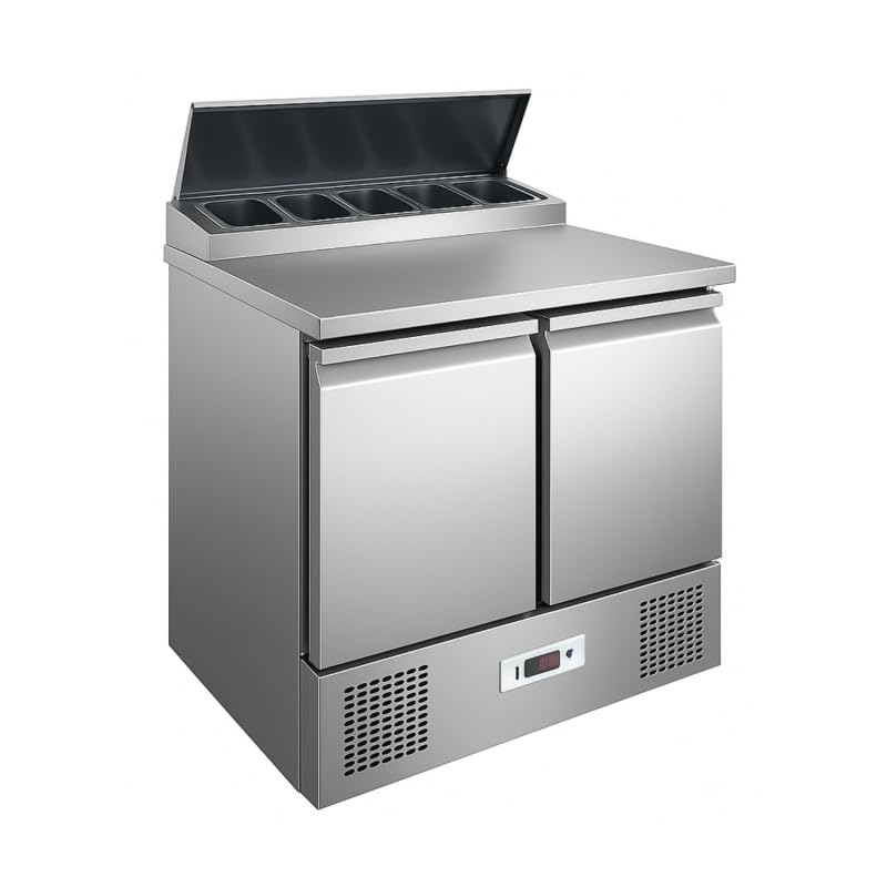 Générique Saladette Réfrigérée 2 Portes GN 1/1 avec Top GN 1/6-240L - +2/+8°C - Inox - Professionnelle