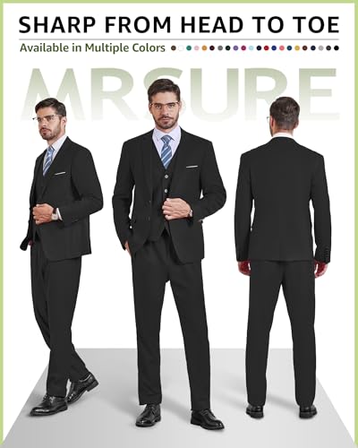 MrSure Men's 3 Pieces Suit, Solid Slim Fit Two Buttons Blazer Set, Jacket Vest Pants with Tie for Wedding Party Business2