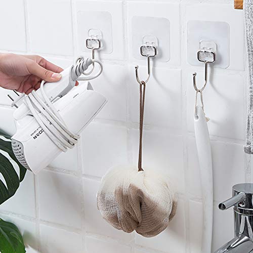 Chie no fukuro Selbstklebend Haken Transparent,8 Stk 44 lb/ 20 kg(Max) Selbstklebend Handtuchhaken, Transparente Klebehaken Wasserdicht,Abnehmbar,Küchenhaken für Küche Bad Wand & Decke Aufhänger.