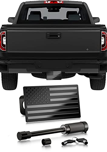 Dopake Metal Trailer Hitch Cover,Heavy Duty 2" Inch Tow Rear Receivers Plug Covers,Usa American Flag Hitch Cover （With 3-3/5" Usable Length,5/8-Inch Diameter Pin） For Trucks Cars Suv (Bright Black) #TOP7