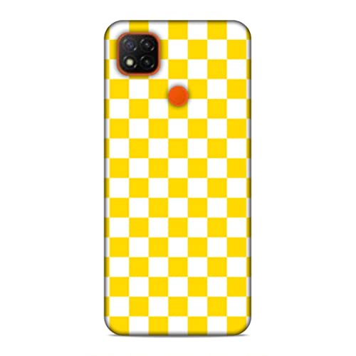 Image of Printed Mobile Back Hard Case Cover for Xiaomi Redmi 9C / Xiaomi Poco C31 / Xiaomi Redmi 9 Activ /Xiaomi Redmi 9 | Check Print, Small Boxes, Yellow & White-2204