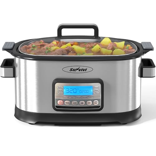 11-in-1 Multicooker, 6.5QT Slow Cooker Roaster Oven, Digital Programmable Multi Functional Pot with Timer, Temp Control, Delay Start, Glass Lid, Removable Nonstick Pot & Roast/Steam Rack